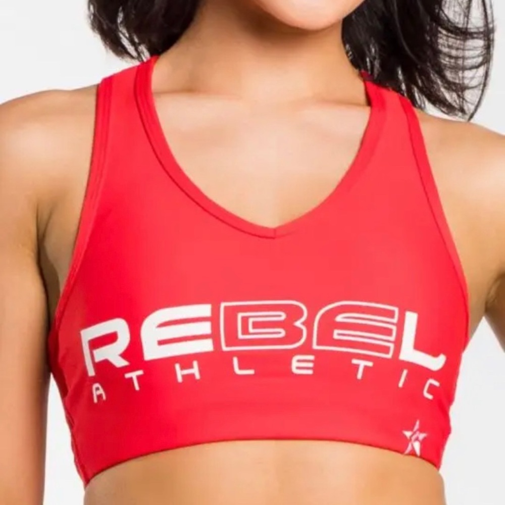 Rebel Athletic Miss America V Neck Sports Bra in Red Fitness Competition
